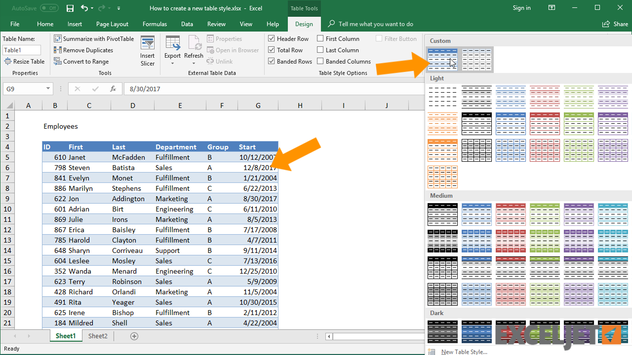Excel Tutorial How To Create A New Table Style